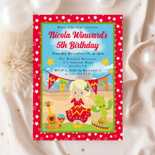 Invitation Jolie Fille aux Cheveux Blonds Fiesta Anniversaire