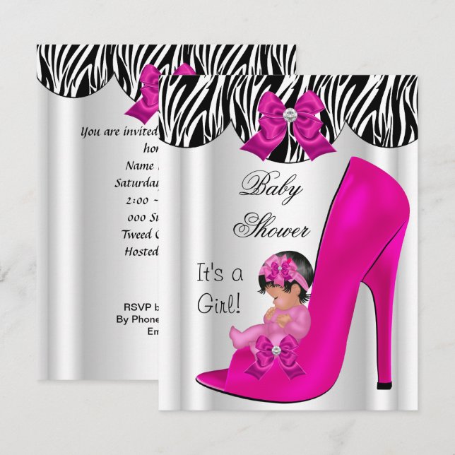 Invitation Jolie fille Baby shower Hot rose Baby Chaussure (Devant / Derrière)