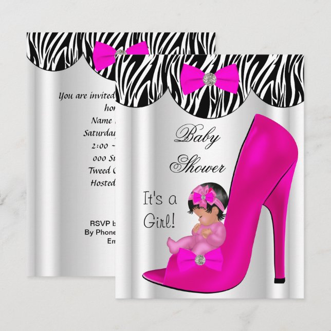 Invitation Jolie fille Baby shower Hot rose Baby Chaussure (Devant / Derrière)