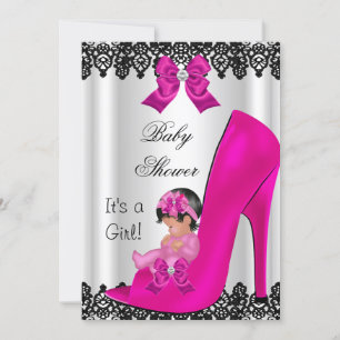 Invitation Jolie fille Baby shower Hot rose Chaussure Black L