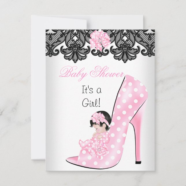 Invitation Jolie fille Baby shower rose bébé dentelle de chau (Devant)
