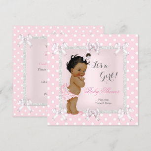 Invitation Jolie fille Baby shower rose gris ethnique