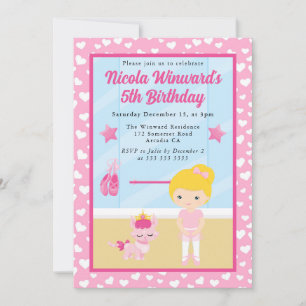 Invitation Jolie Fille Blonde Ballerine Anniversaire Enfants 