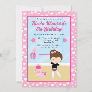 Invitation Jolie fille brune ballerine anniversaire enfants 