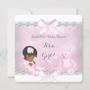 Invitation Jolie Fille Cadeau Baby Shower Ours Rose Blanc