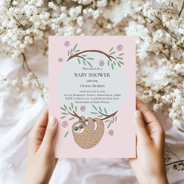 Invitation Jolie fille couchant et nom Baby shower (Créateur téléchargé)