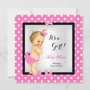 Invitation Jolie Fille de Baby Shower Mignonne Rose Noir Blon