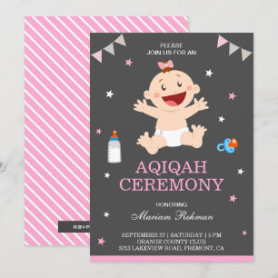 Invitation Jolie fille de bébé rose joyeux Aqiqah