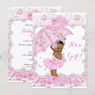 Invitation Jolie Fille de Fête de Naissance Fleur Rose Ethniq