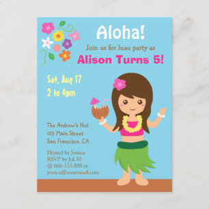 Invitation Jolie fille de hula de fête d'anniversaire de luau