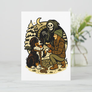Invitation Jolie Fille de la Mort et chien Forêt Sombre Nuit