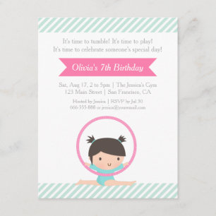 Invitation Jolie Fille et Cerceau Gymnastique Fête d'Annivers