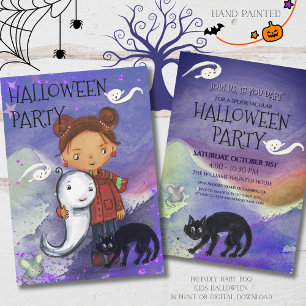 Invitation Jolie Fille, Fantôme & Chat Noir   Spooktacular po