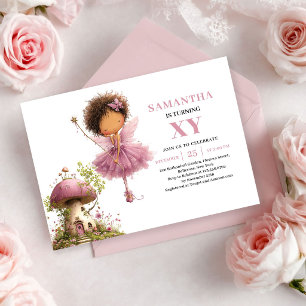 Invitation Jolie Fille Fée 2ème Anniversaire Rose Doré Floral