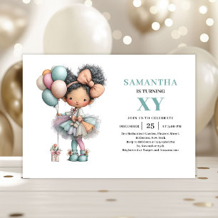 Invitation Jolie Fille Fée 3ème Anniversaire Pastel Délicieux