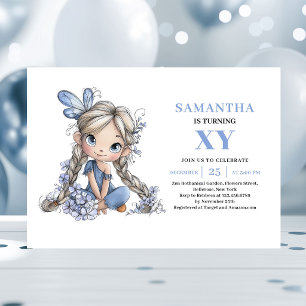 Invitation Jolie Fille Fée Bleue 3ème Anniversaire Magie Past