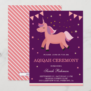 Invitation Jolie Fille Licorne Bébé Aqiqah