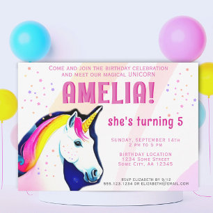 Invitation Jolie Fille Magique Licorne Anniversaire