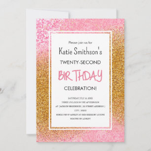 Invitation Jolie fille rose Parties scintillant or Anniversai