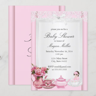 Invitation Jolie Fille Rose Thé Élevé Baby Shower