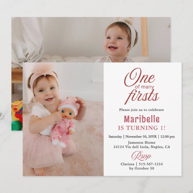 Invitation Jolie Fille Une des nombreuses Premières 2 Photo 1 (Devant / Derrière)