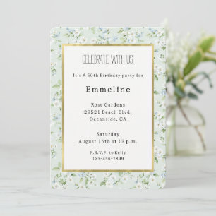 Invitation Jolie Fleur Bleu Clair Blanc Anniversaire
