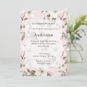 Invitation Jolie Fleurs Blanches Rose Anniversaire