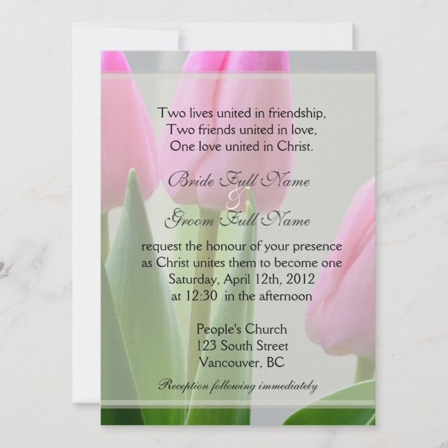 Invitation Jolie fleurs rose printemps tulip mariage chrétien (Devant)