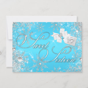 Invitation jolie flocon de neige bleu argenté pour