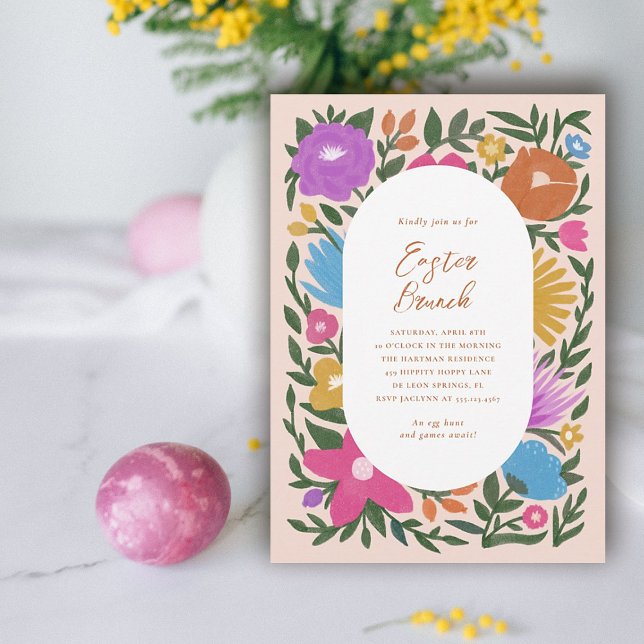 Invitation Jolie florale Brunch de Pâques | Orange (Créateur téléchargé)