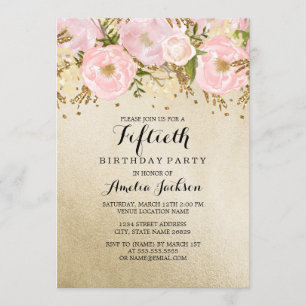 Invitation Jolie Florale Rose Gold Rose 50e Anniversaire