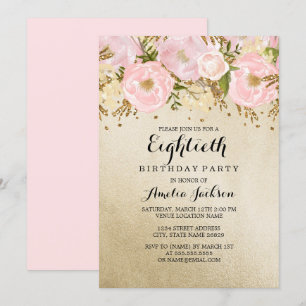 Invitation Jolie Florale Rose Gold Rose 80e Anniversaire