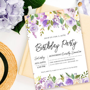 Invitation Jolie florale violette 50e fête d'anniversaire