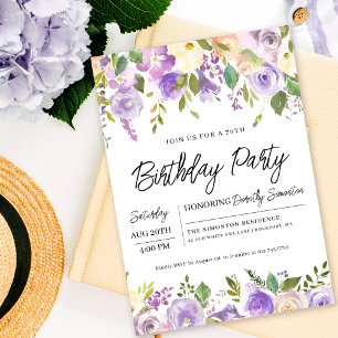 Invitation Jolie florale violette 70e fête d'anniversaire