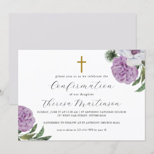 Invitation Jolie florale violette et confirmation croisée