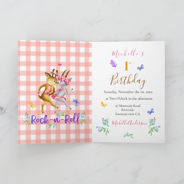 Invitation Jolie Forest Deer Waltzing Red En vichy Party (Intérieur)