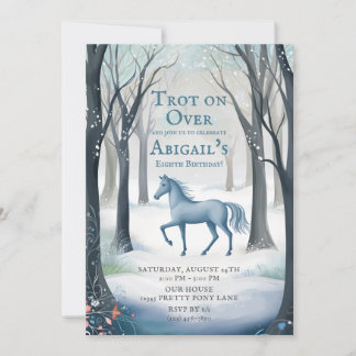 Invitation Jolie Forêt d'hiver Cheval Léger Ice Bleu Annivers