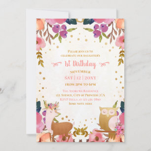 Invitation Jolie forêt enchantée Animaux 1er anniversaire
