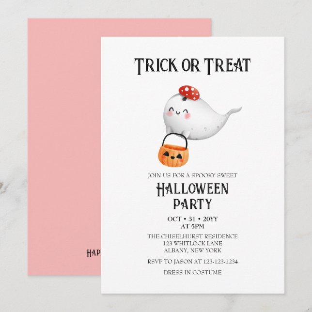 Invitation Jolie Frappe Fantôme ou Treat Bucket Fête d'Hallow (Devant / Derrière)