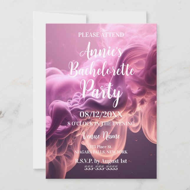 Invitation Jolie Fumée Rose Bachelorette Party (Devant)