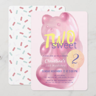 Invitation Jolie Garçon rose Ours Deux Fille Douce 2e anniver