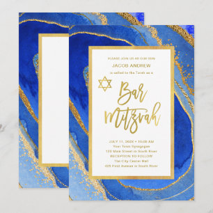 Invitation Jolie Géode Bleue et Or   Bar Mitzvah