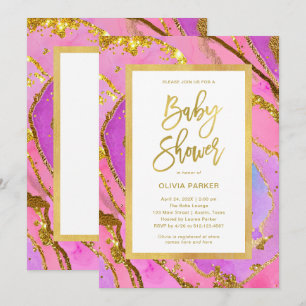 Invitation Jolie Géode rose et or   Baby shower