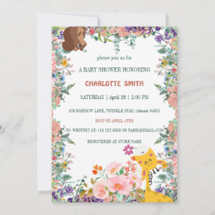 Invitation Jolie girafe fleur dégradé flore shower bébé