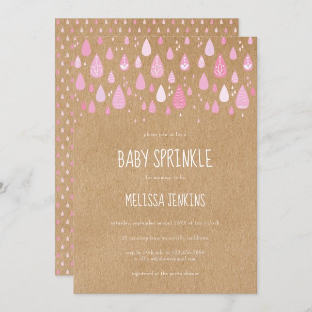 Invitation Jolie gouttes rose gouttes Bébé Sprinkle / Boho Do (Devant / Derrière)