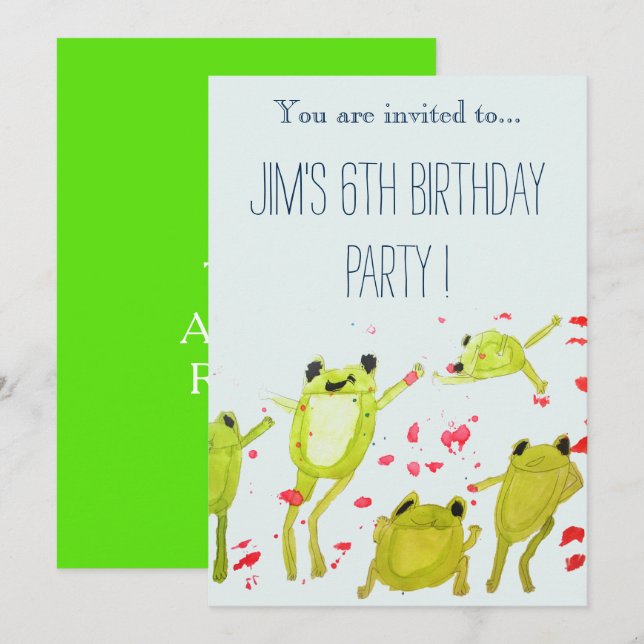 Invitation Jolie grenouille illustration fête d'anniversaire  (Devant / Derrière)