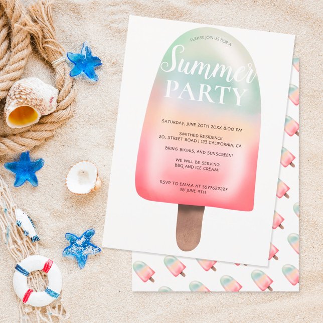 Invitation Jolie holographie glace dégradé fête d'été (Créateur téléchargé)