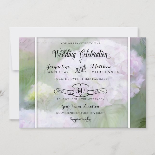 Invitation Jolie Hydrangea Jardin Fleurs Script Typographie (Devant)