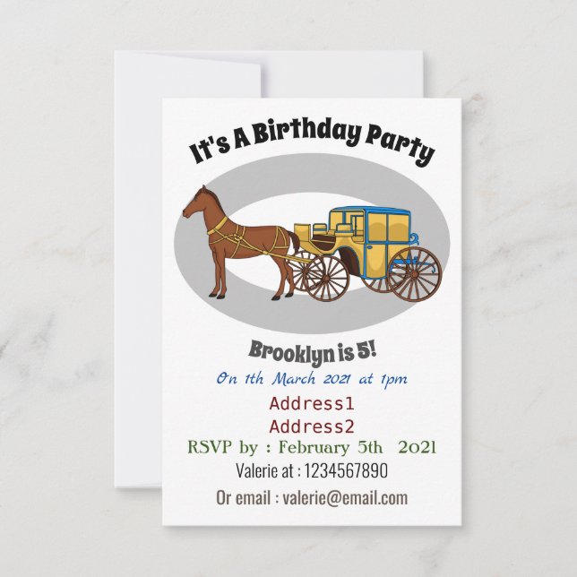 Invitation Jolie illustration de cheval et de calèche royale (Devant)
