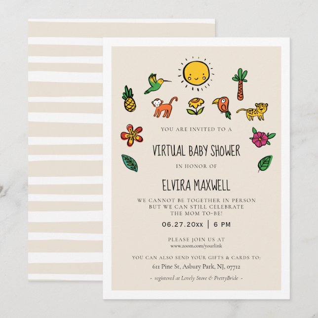 Invitation Jolie jungle tropicale Baby shower virtuel (Devant / Derrière)